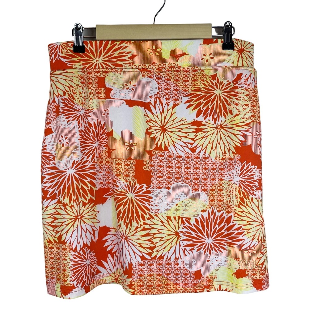 Emerald 18 Skort Size L Orange‎ White Floral Print Stretch Pockets Golf Tennis